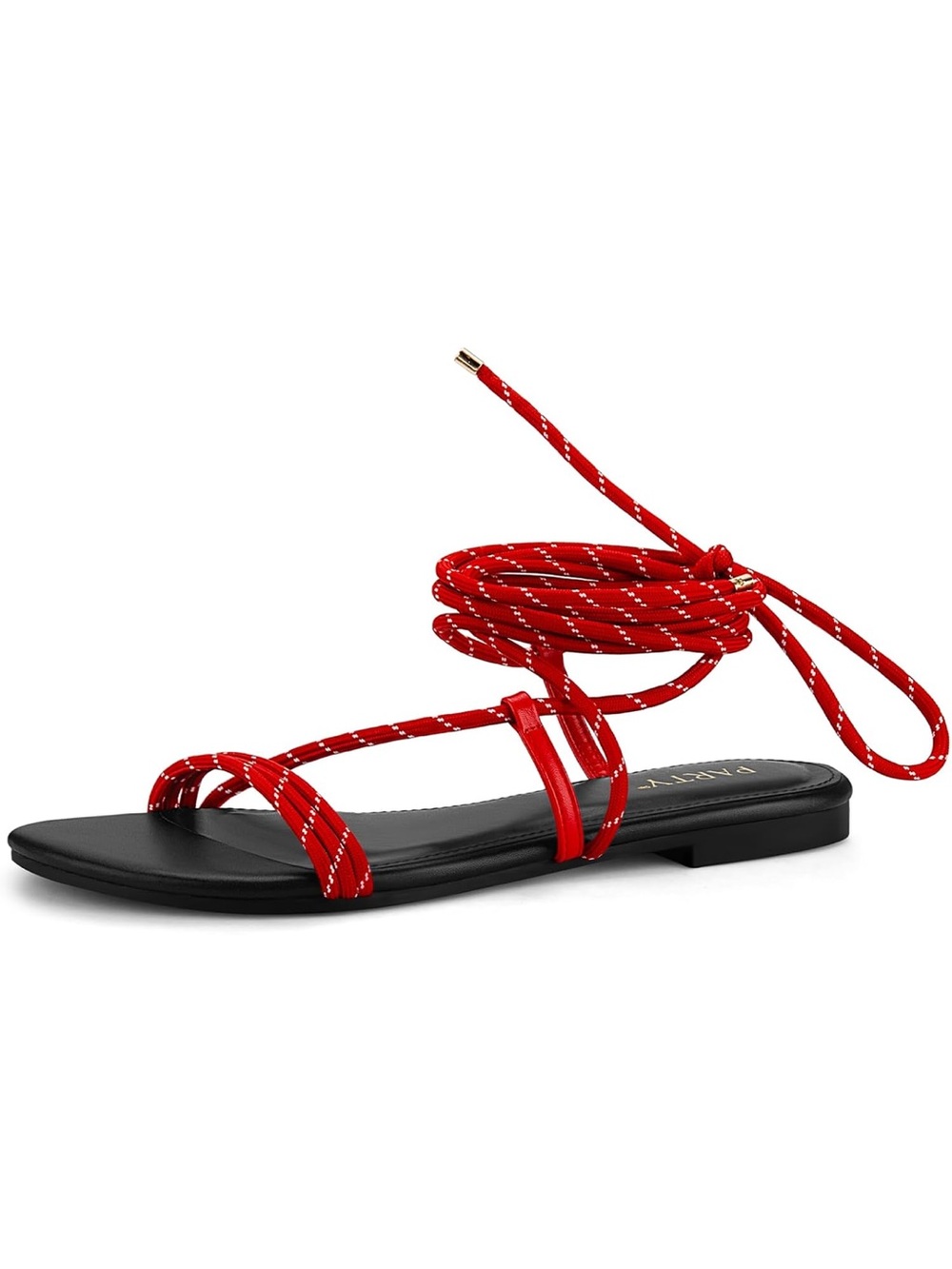 Red Strappy Lace-Up Flat Sandals - Women